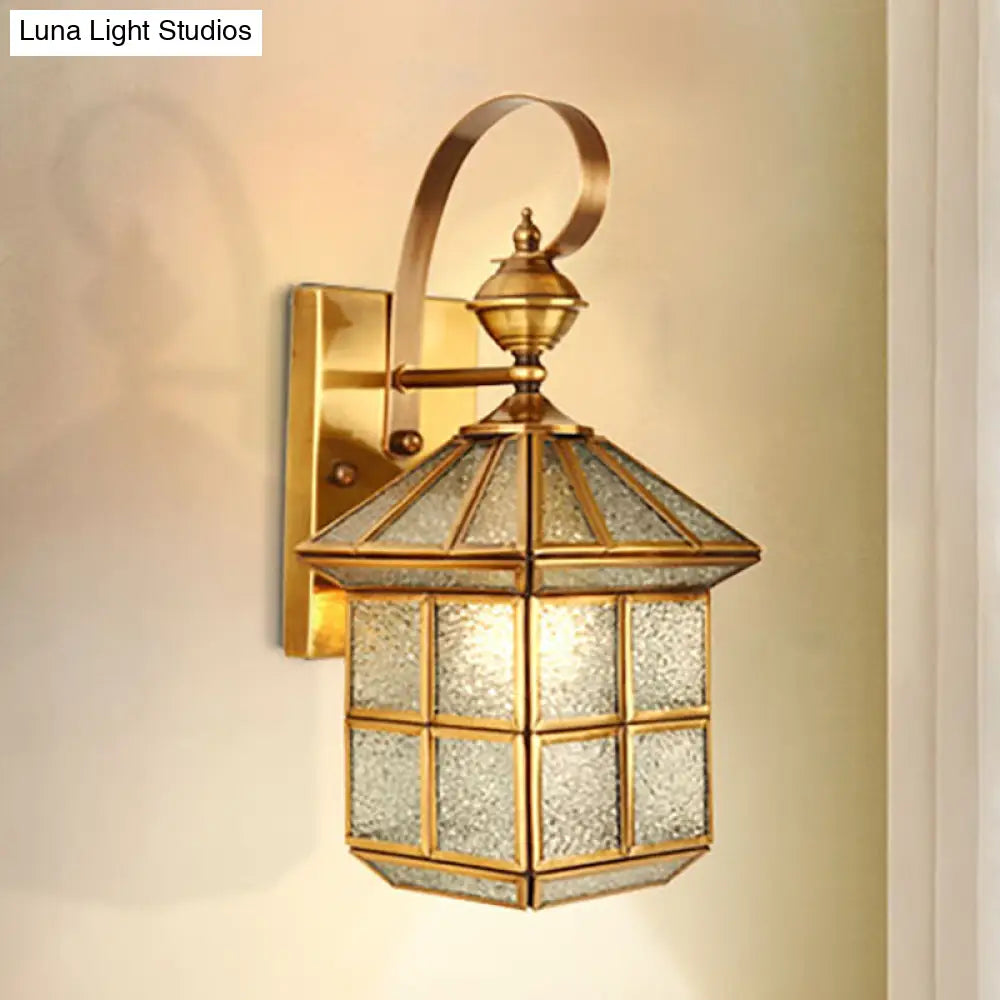 Traditional Gold Metal Wall Sconce - Geometric 1-Head Foyer Light Fixture