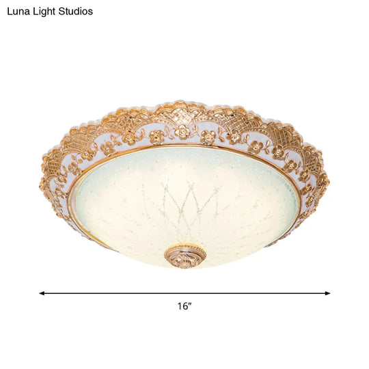 Traditional Gold Opaline Glass Ceiling Light - Led Flush Mount Fixture (14/16/19.5 W)