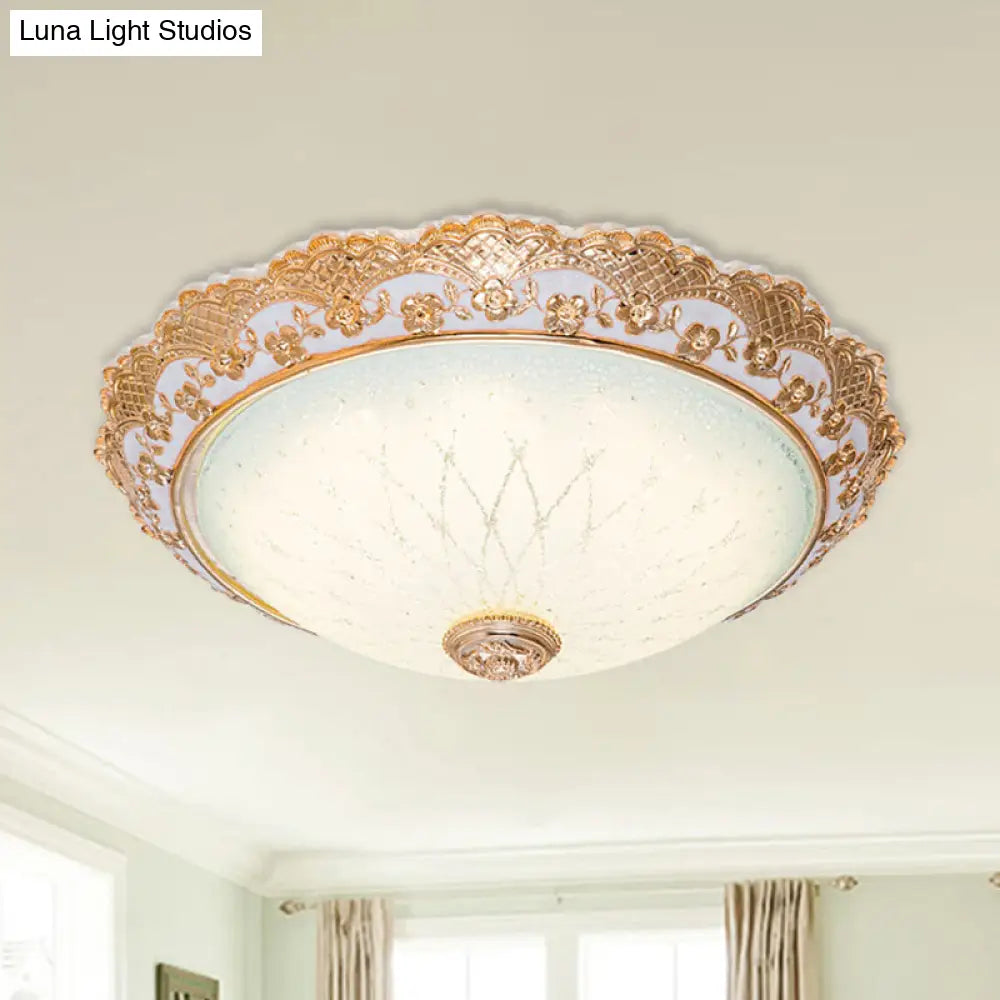 Traditional Gold Opaline Glass Ceiling Light - Led Flush Mount Fixture (14/16/19.5 W) / 14