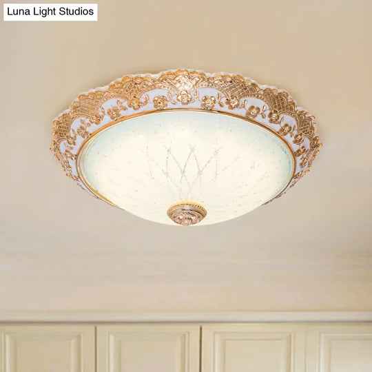 Traditional Gold Opaline Glass Ceiling Light - Led Flush Mount Fixture (14’/16’/19.5’ W)