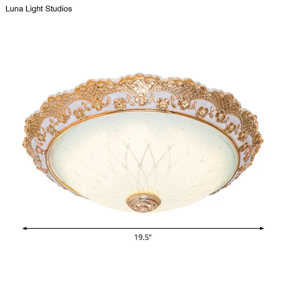 Traditional Gold Opaline Glass Ceiling Light - Led Flush Mount Fixture (14/16/19.5 W)