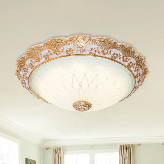 Traditional Gold Opaline Glass Ceiling Light - Led Flush Mount Fixture (14’/16’/19.5’ W) / 14’