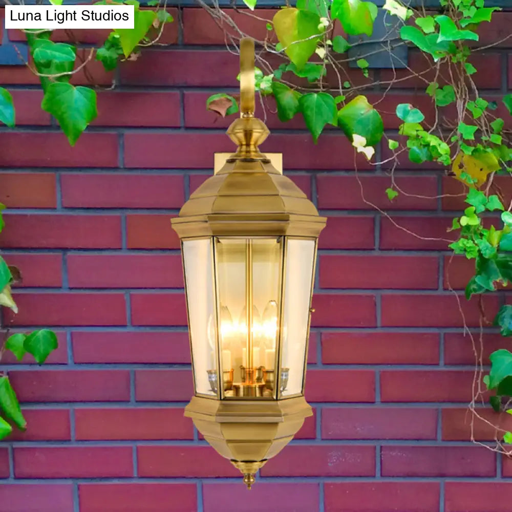 Traditional Gold Outdoor Lantern Wall Sconce - Metal 1-Bulb Light Fixture