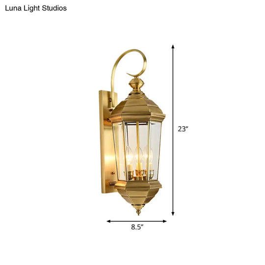 Traditional Gold Outdoor Lantern Wall Sconce - Metal 1-Bulb Light Fixture