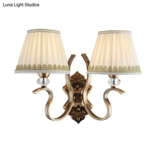 Traditional Gold Pleated Wall Sconce With Crystal Accent - Fabric Shade Half Bulb Ideal For Living