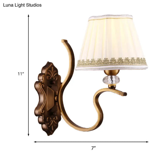 Traditional Gold Pleated Wall Sconce With Crystal Accent - Fabric Shade Half Bulb Ideal For Living