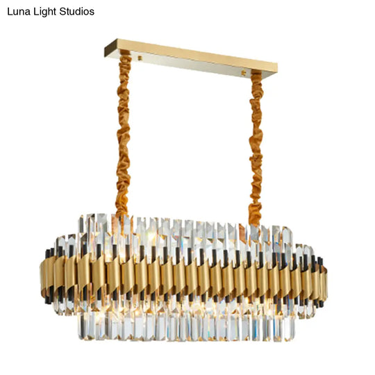 Traditional Gold Rectangle-Cut Crystal Chandelier Light Kit - 10 Heads