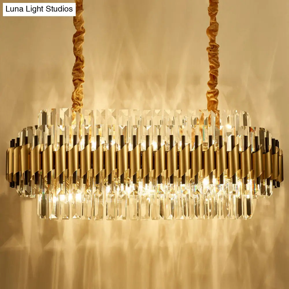 Traditional Gold Rectangle-Cut Crystal Chandelier Light Kit - 10 Heads