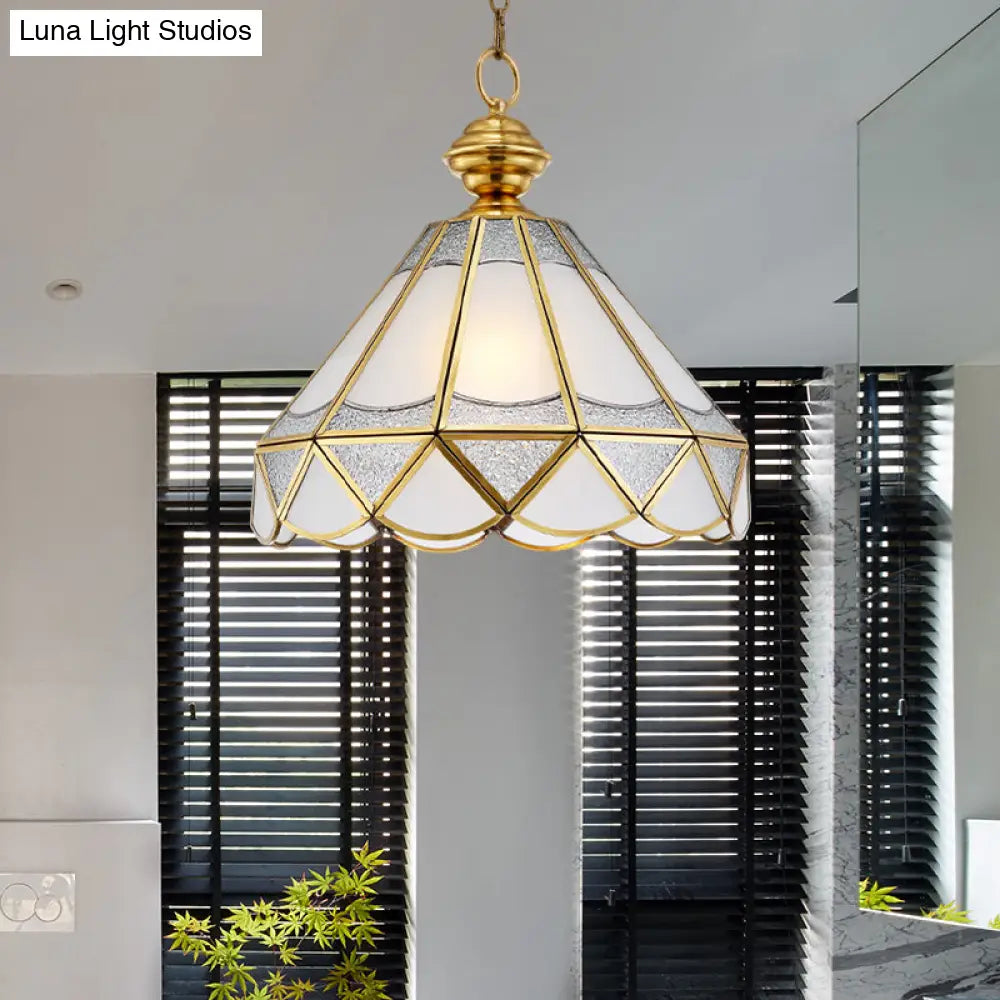 Traditional Gold Scallop Pendant Lamp With Frosted Glass 1 Light Ceiling Fixture For Living Room