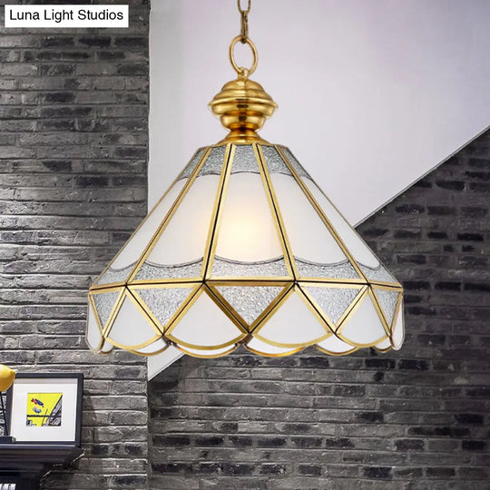 Traditional Gold Scallop Pendant Lamp With Frosted Glass 1 Light Ceiling Fixture For Living Room