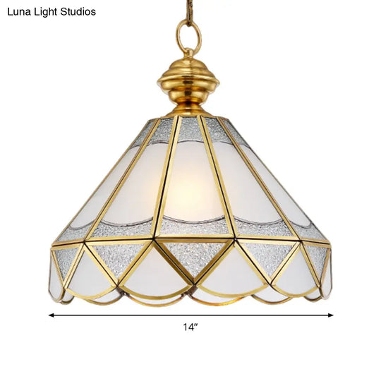 Traditional Gold Scallop Pendant Lamp With Frosted Glass 1 Light Ceiling Fixture For Living Room