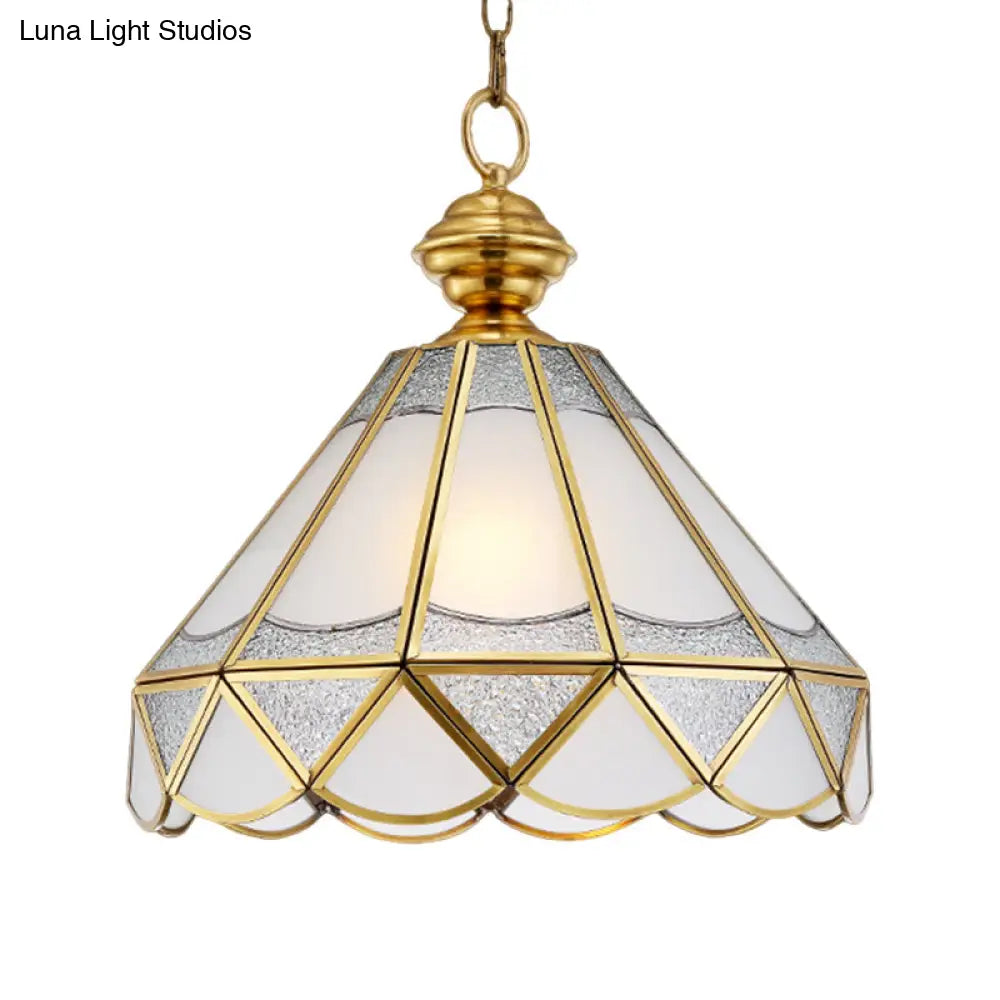 Traditional Gold Scallop Pendant Lamp With Frosted Glass 1 Light Ceiling Fixture For Living Room