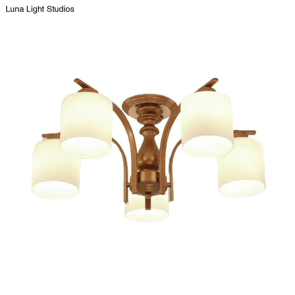 Traditional Gold Semi Flush Ceiling Light Fixture With Frosted Glass Shade - 3/5/6 Lights For Living