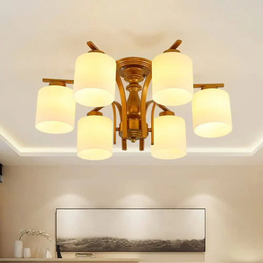 Traditional Gold Semi Flush Ceiling Light Fixture With Frosted Glass Shade - 3/5/6 Lights For