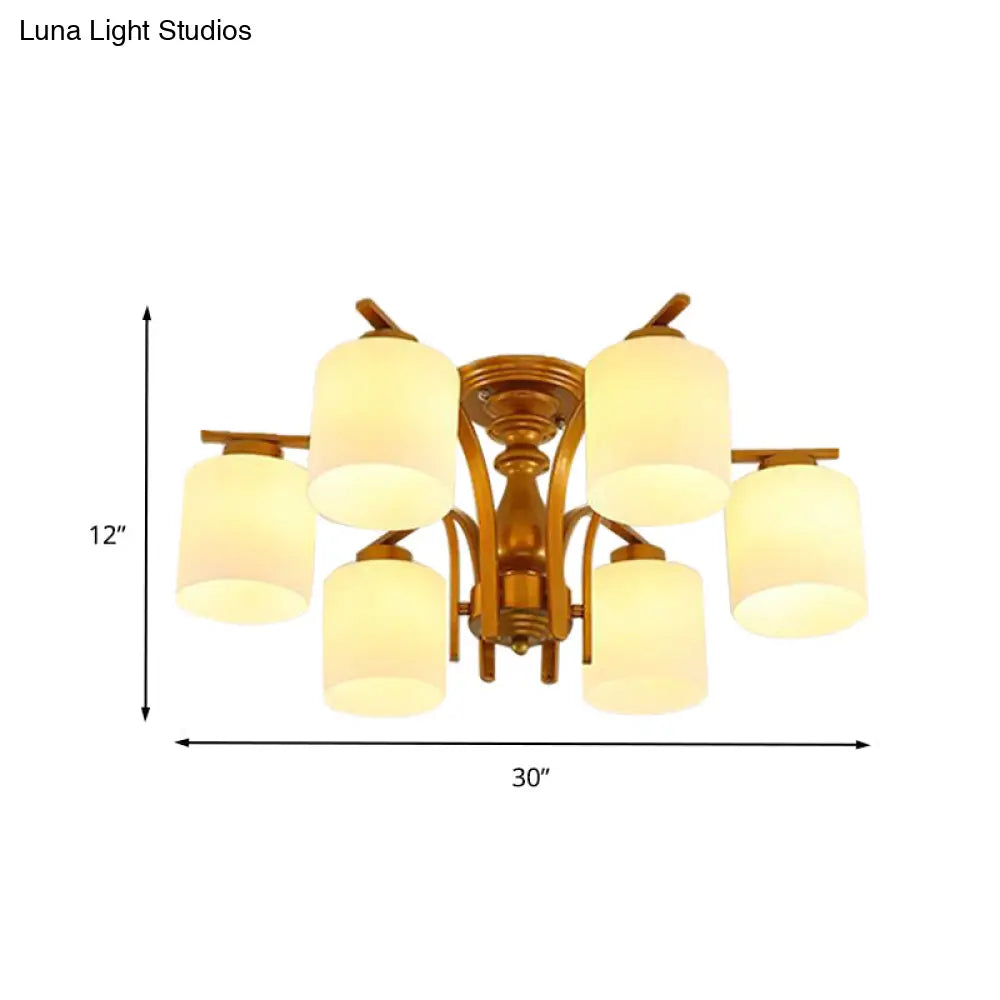 Traditional Gold Semi Flush Ceiling Light Fixture With Frosted Glass Shade - 3/5/6 Lights For