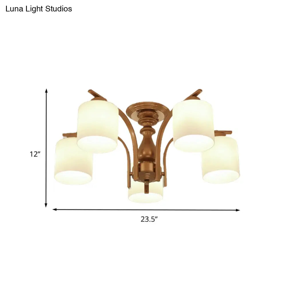 Traditional Gold Semi Flush Ceiling Light Fixture With Frosted Glass Shade - 3/5/6 Lights For