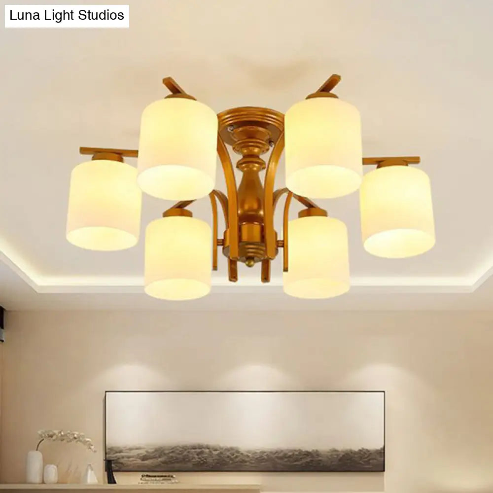 Traditional Gold Semi Flush Ceiling Light Fixture With Frosted Glass Shade - 3/5/6 Lights For Living