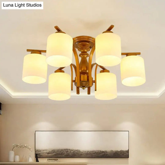 Traditional Gold Semi Flush Ceiling Light Fixture With Frosted Glass Shade - 3/5/6 Lights For Living