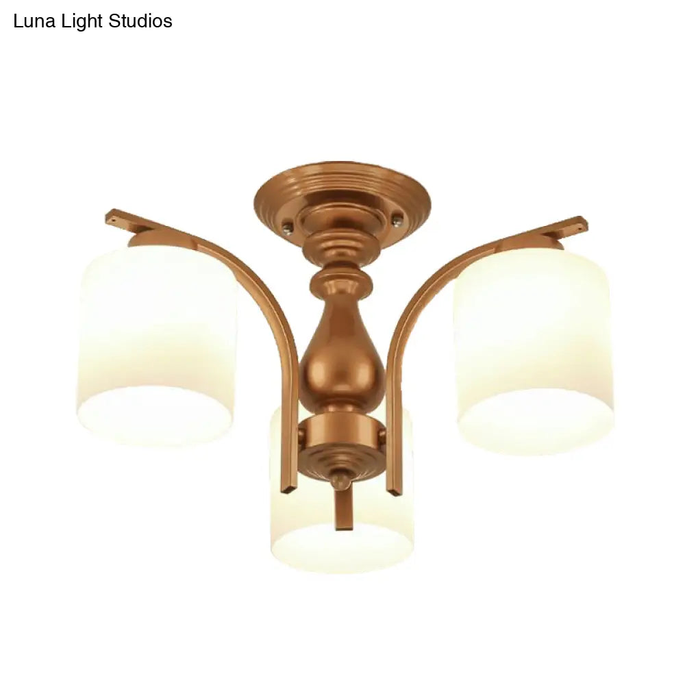 Traditional Gold Semi Flush Ceiling Light Fixture With Frosted Glass Shade - 3/5/6 Lights For