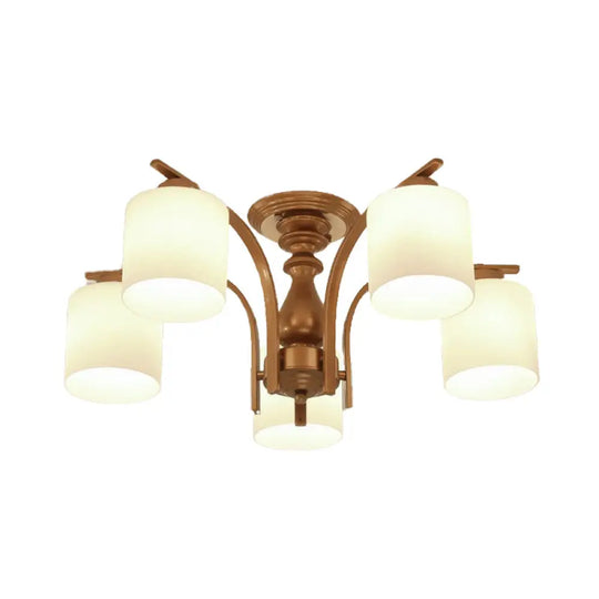 Traditional Gold Semi Flush Ceiling Light Fixture With Frosted Glass Shade - 3/5/6 Lights For