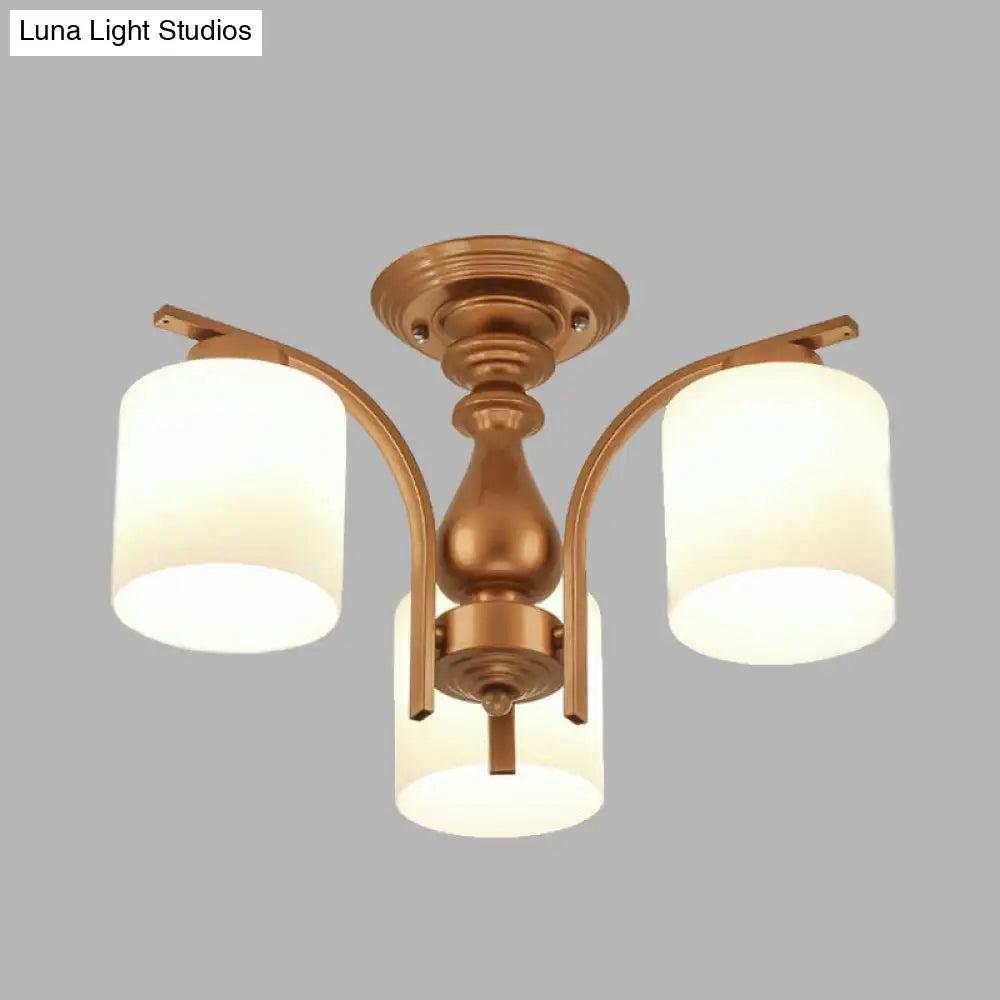 Traditional Gold Semi Flush Ceiling Light Fixture With Frosted Glass Shade - 3/5/6 Lights For Living