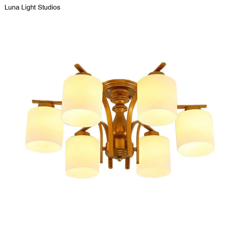 Traditional Gold Semi Flush Ceiling Light Fixture With Frosted Glass Shade - 3/5/6 Lights For