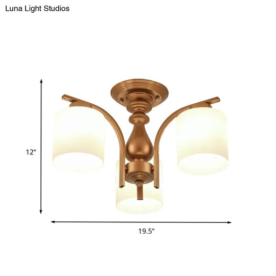 Traditional Gold Semi Flush Ceiling Light Fixture With Frosted Glass Shade - 3/5/6 Lights For