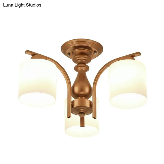 Traditional Gold Semi Flush Ceiling Light Fixture With Frosted Glass Shade - 3/5/6 Lights For Living