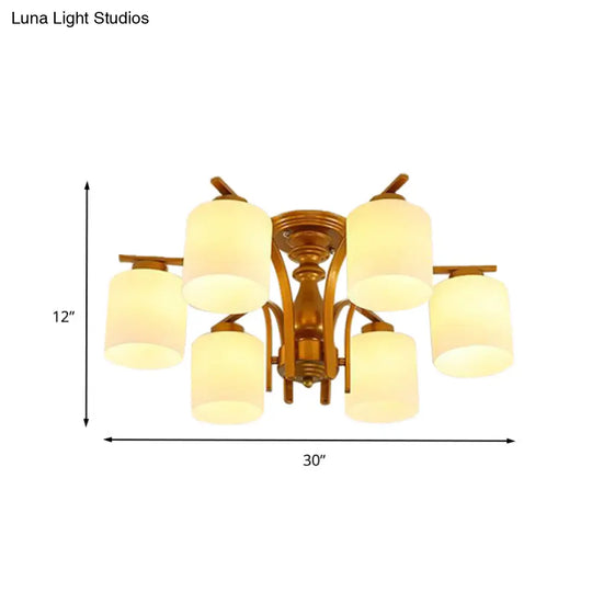 Traditional Gold Semi Flush Ceiling Light Fixture With Frosted Glass Shade - 3/5/6 Lights For Living