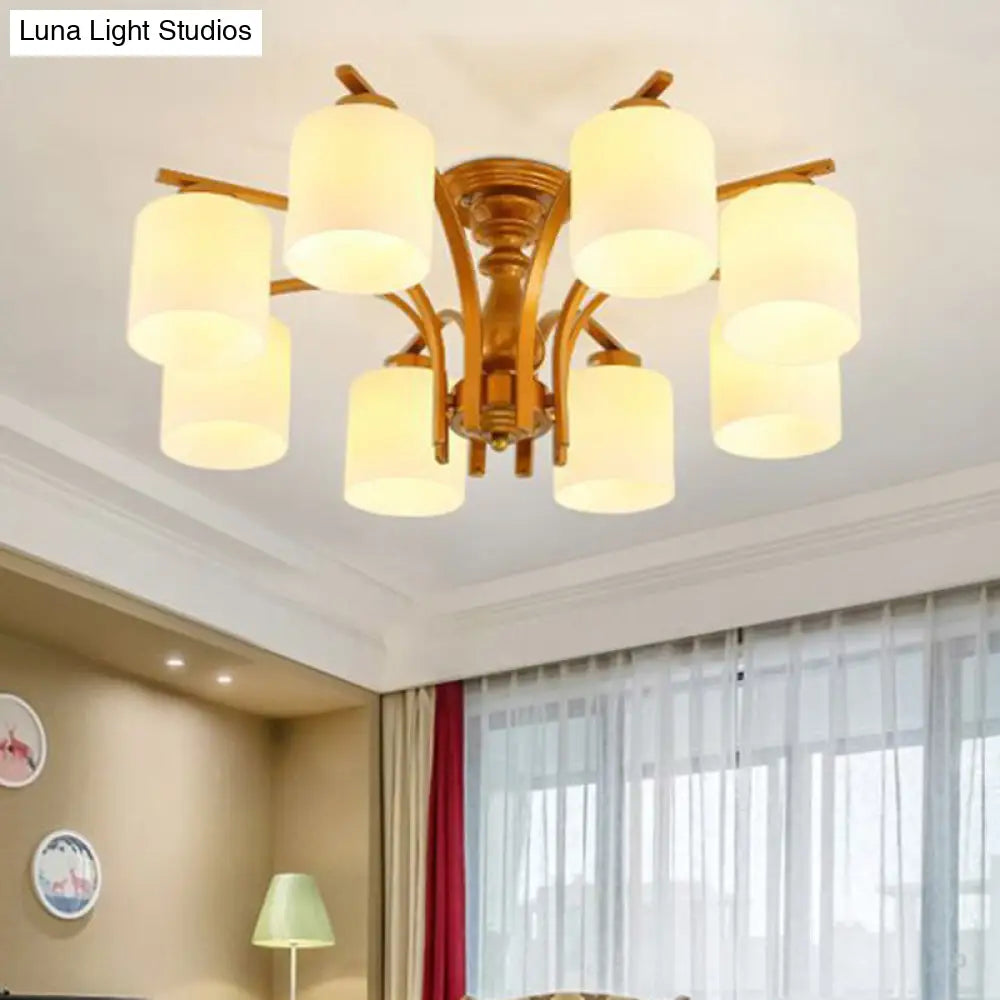 Traditional Gold Semi Flush Ceiling Light Fixture With Frosted Glass Shade - 3/5/6 Lights For Living