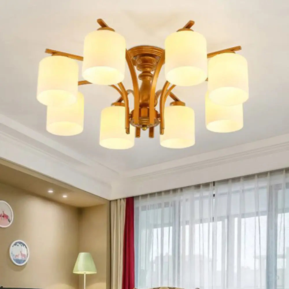 Traditional Gold Semi Flush Ceiling Light Fixture With Frosted Glass Shade - 3/5/6 Lights For