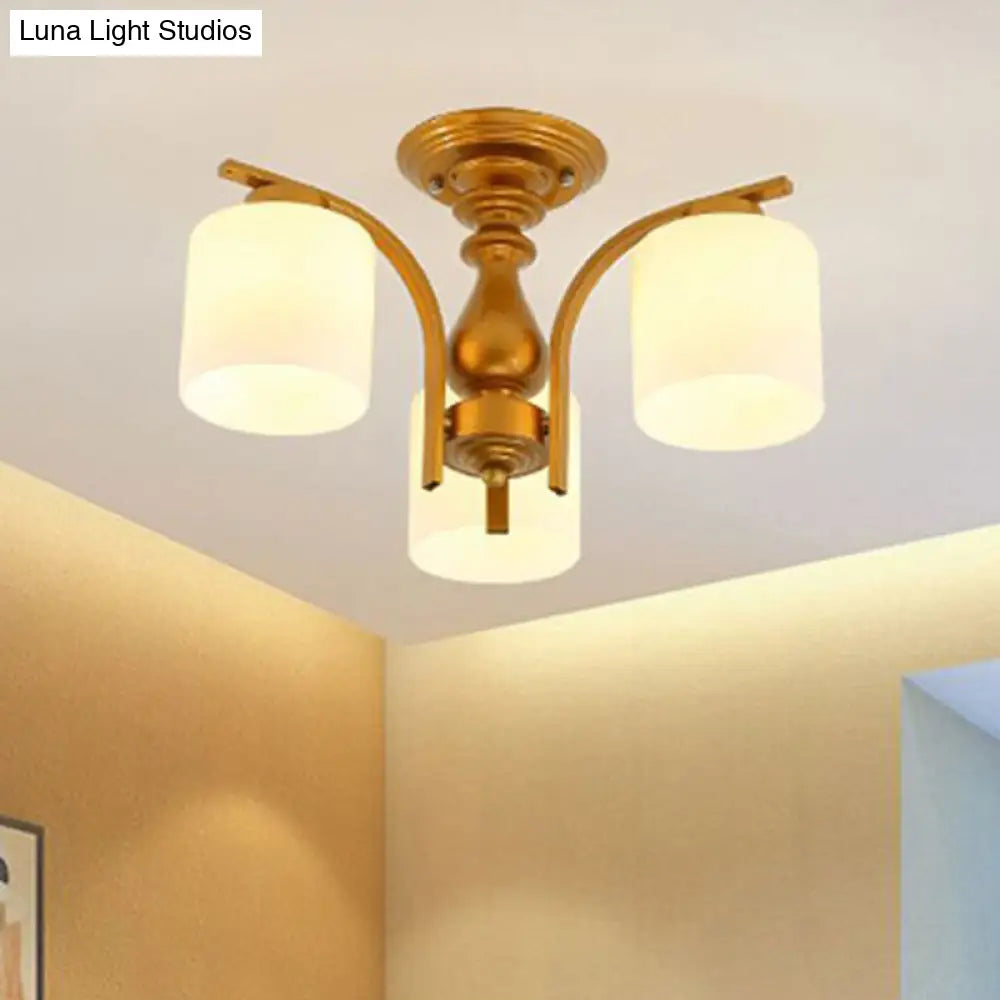 Traditional Gold Semi Flush Ceiling Light Fixture With Frosted Glass Shade - 3/5/6 Lights For Living