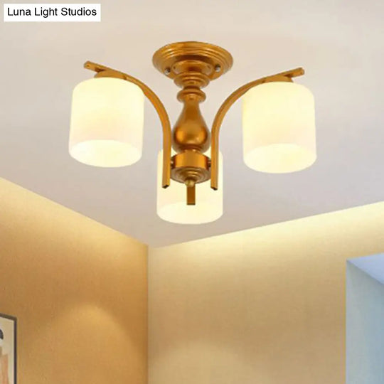 Traditional Gold Semi Flush Ceiling Light Fixture With Frosted Glass Shade - 3/5/6 Lights For Living