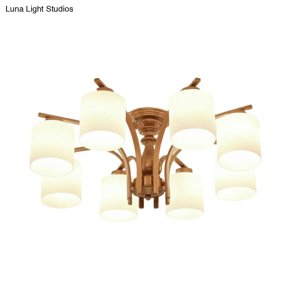 Traditional Gold Semi Flush Ceiling Light Fixture With Frosted Glass Shade - 3/5/6 Lights For