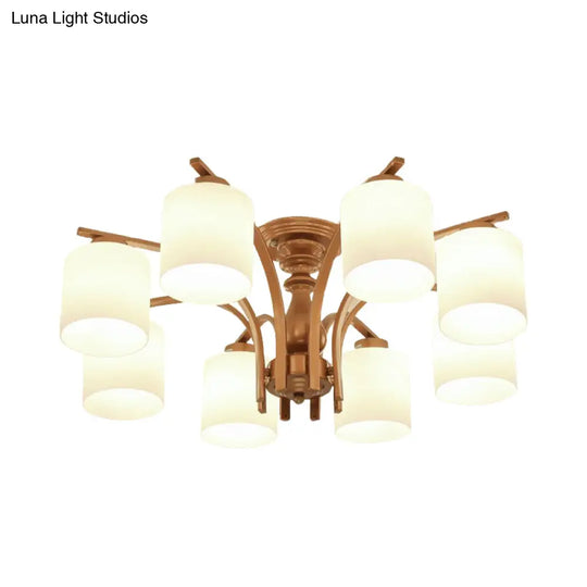 Traditional Gold Semi Flush Ceiling Light Fixture With Frosted Glass Shade - 3/5/6 Lights For