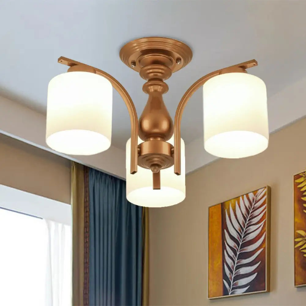 Traditional Gold Semi Flush Ceiling Light Fixture With Frosted Glass Shade - 3/5/6 Lights For