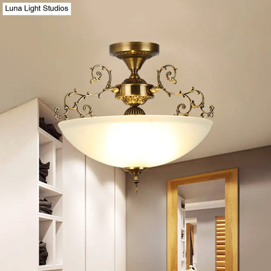 Traditional Gold Swirling Arm Ceiling Lamp With 3 Wide Bowl Lights 13/17 Semi Flush Mount / 13