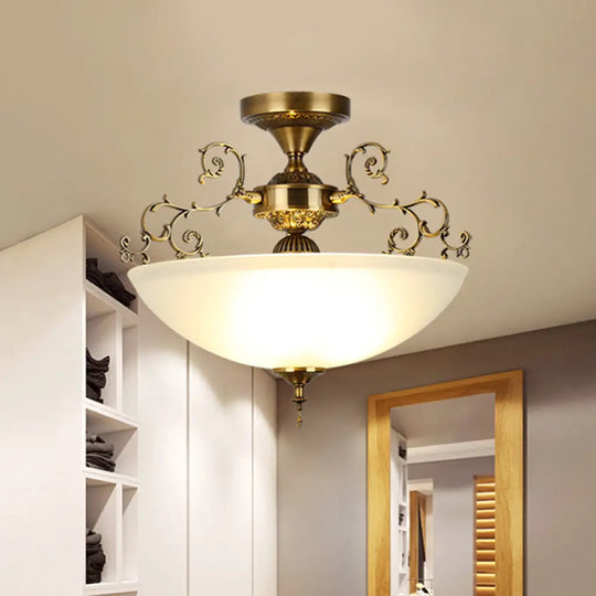 Traditional Gold Swirling Arm Ceiling Lamp With 3 Wide Bowl Lights 13’/17’ Semi Flush Mount / 13’