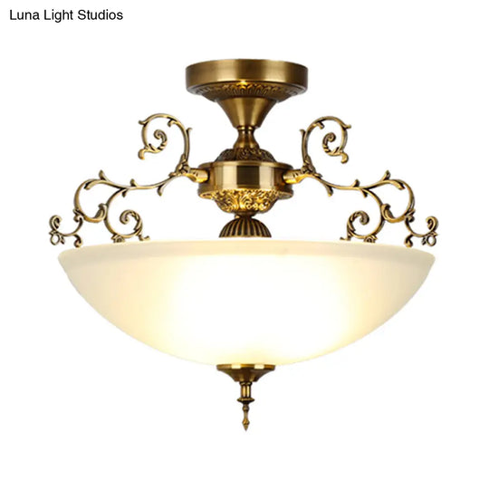 Traditional Gold Swirling Arm Ceiling Lamp With 3 Wide Bowl Lights 13/17 Semi Flush Mount