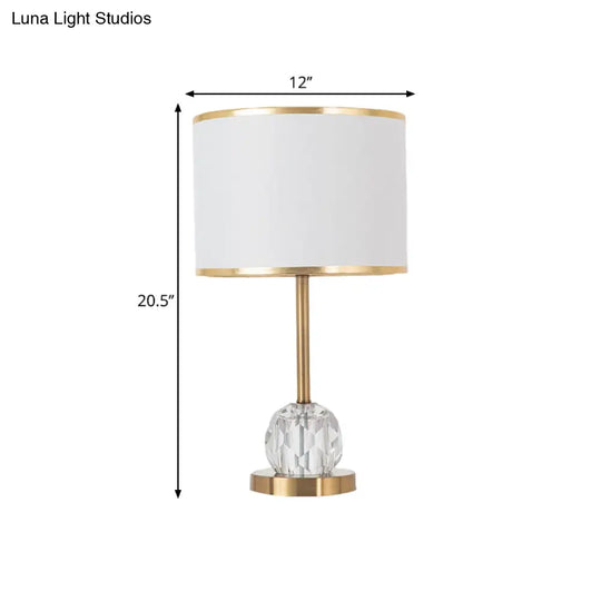 Traditional Gold Table Lamp With Drum Shade Crystal Décor - 1 Light Nightstand