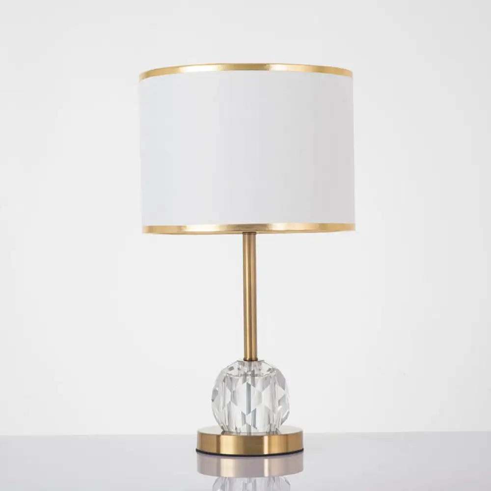 Traditional Gold Table Lamp With Drum Shade Crystal Décor - 1 Light Nightstand