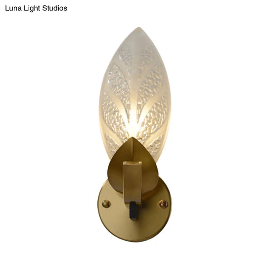 Traditional Gold Wall Mount Light With Water Glass For Leaf Bedroom