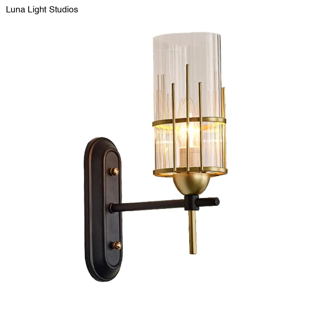 Traditional Gold Wall Sconce With Clear Glass Shade - 1 Bulb Light Fixture