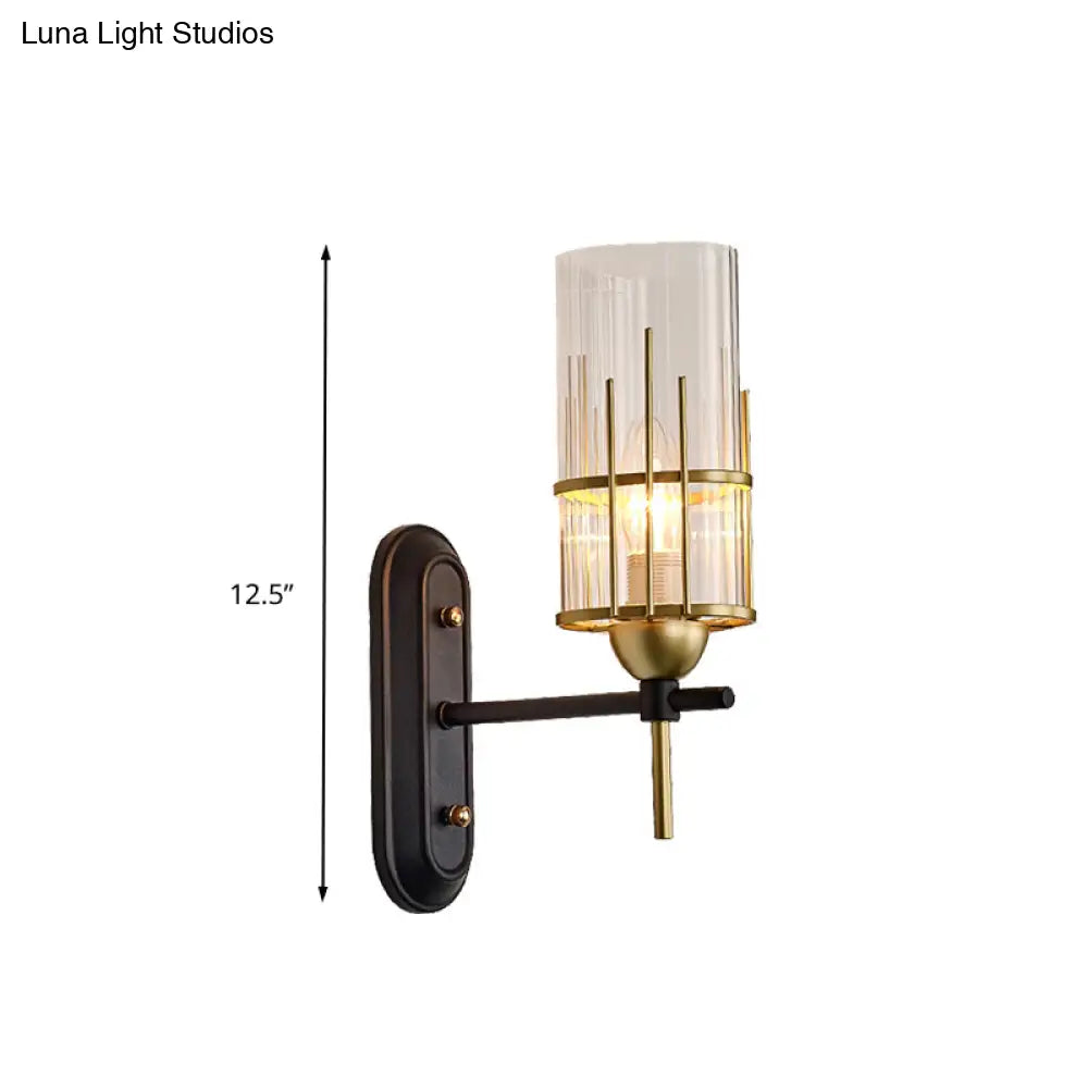 Traditional Gold Wall Sconce With Clear Glass Shade - 1 Bulb Light Fixture