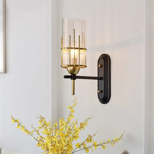 Traditional Gold Wall Sconce With Clear Glass Shade - 1 Bulb Light Fixture