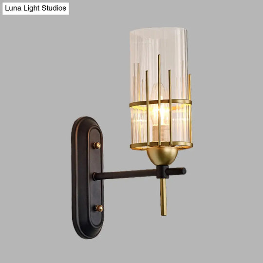 Traditional Gold Wall Sconce With Clear Glass Shade - 1 Bulb Light Fixture