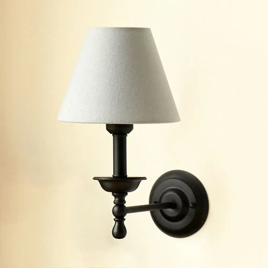 Traditional Gray-Blue/White Fabric Cone Shade Wall Sconce Light Gray-Blue