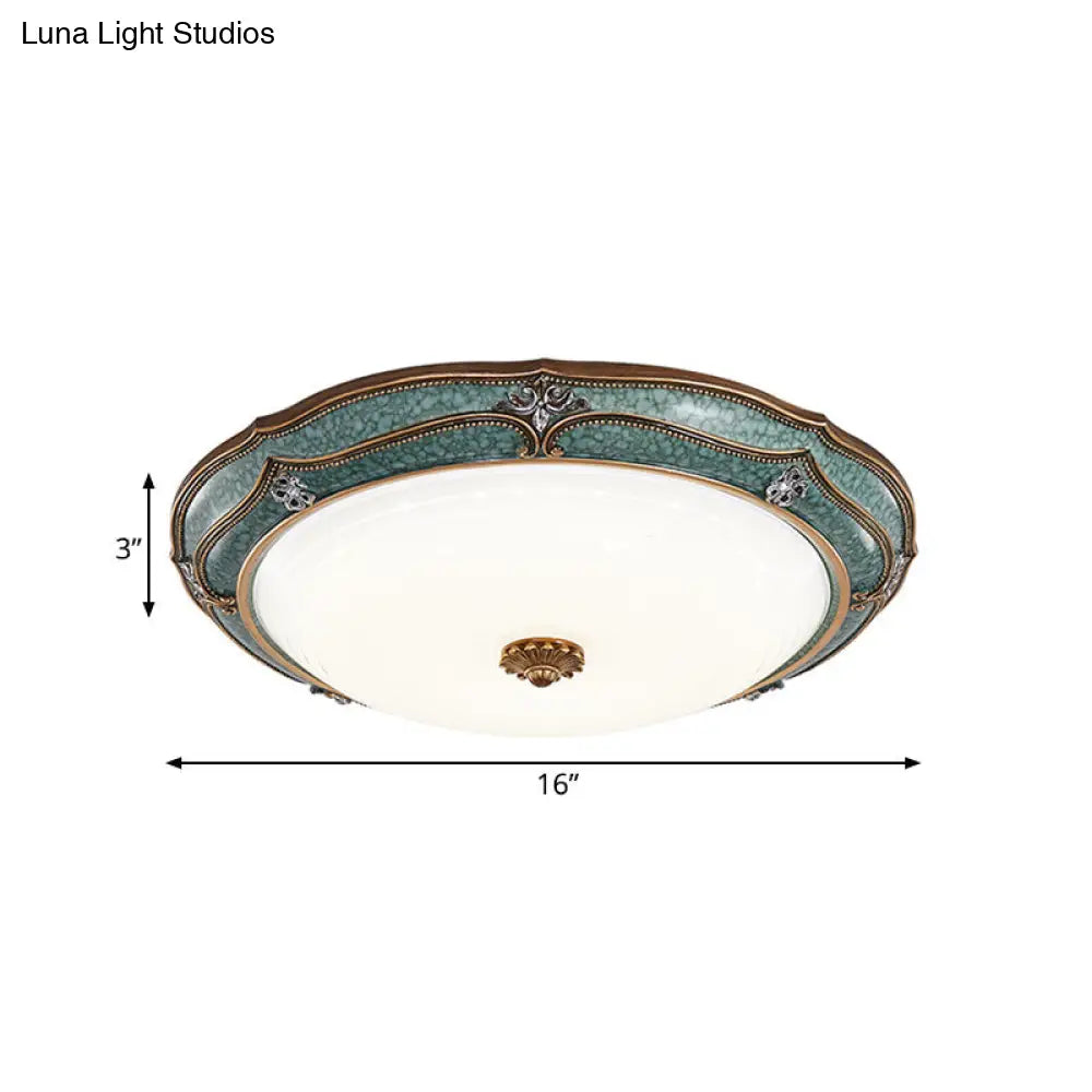 Traditional Green Resin Ceiling Mounted Led Flower Flush Mount Lamp - 16/19.5/13 Sizes For Living