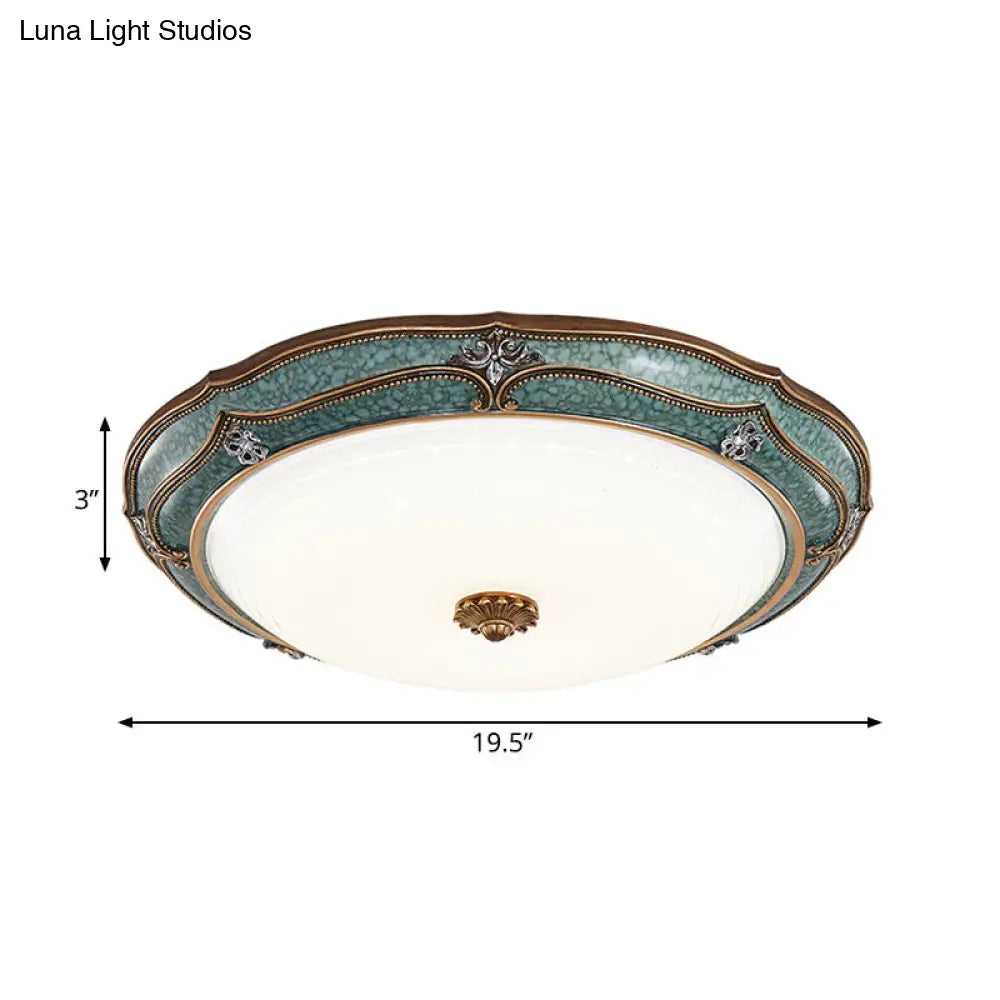 Traditional Green Resin Ceiling Mounted Led Flower Flush Mount Lamp - 16/19.5/13 Sizes For Living