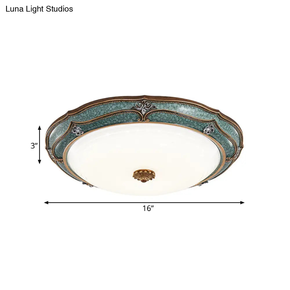 Traditional Green Resin Ceiling Mounted Led Flower Flush Mount Lamp - 16’/19.5’/13’ Sizes For